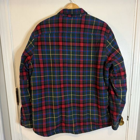 LLBean Men’s L Plaid Sherpa Lined Shirt Shacket Pockets Button Up Top - Picture 6 of 9